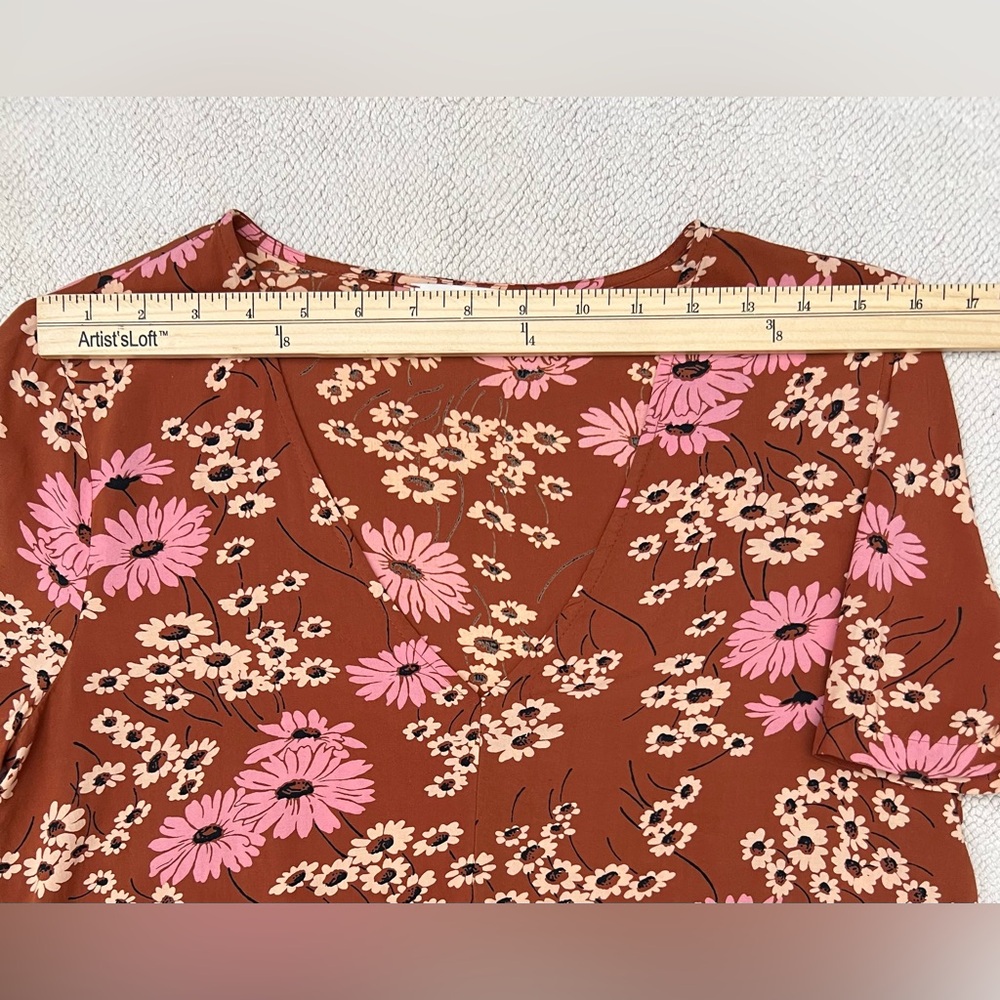 Madewell Novel Tie-Front Top in Hillside Daisies Multi Daisies Burnt Clay Size:S - Picture 8 of 15